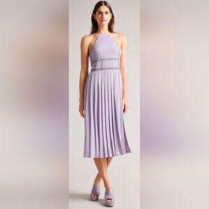 Ted Baker Camylie Lace Insert Asymmetric Pleat Midi Dress NWT sz 2 lilac purple